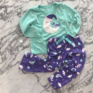 6/$15 Fleece pajamas seafoam and purple moon
